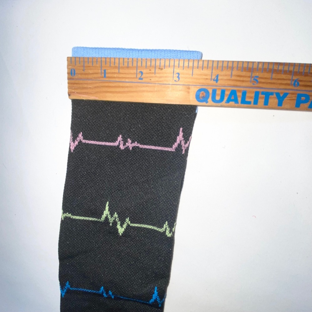 EKG Heartbeat Knee High Compression Socks Black Medical Nurse Pulse Pattern - Picture 4 of 7